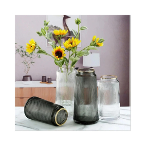 Proveedor de florero de cristal con borde dorado rayado alto de alta calidad de la India - Product Image 6