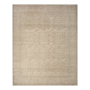 พรมขนสัตว์ถักมือ Erbe Ivory รุ่น AKWT-1123 ขนาด 9x12 ฟุต รูปทรงสี่เหลี่ยมผืนผ้า ลายเมดัลเลียนแบบแพทช์เวิร์ค สไตล์นามธรรม สำหรับห้องนั่งเล่นที่บ้าน - Product Image 1