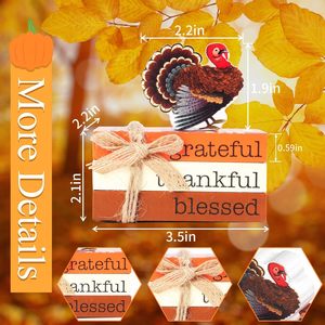 Thanksgiving Decoracion Fall Tiered Tray Decor, 3 Mini Wooden <b>Book</b> Stacks and 1 Wooden Turkey Are Perfect Decorations for Fall - Product Image 2
