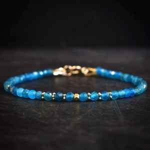 Bracelet en apatite bleu néon, pierre précieuse naturelle, bijoux perlés, accessoire délicat pour le poignet pour femmes, cadeau élégant, certifié IGI, haute qualité - Product Image 6