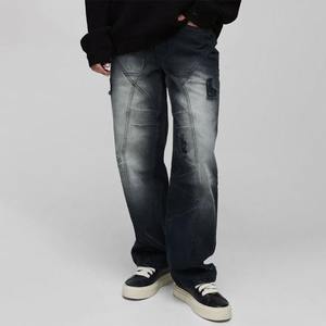 Vêtements pour hommes sur mesure, jeans décontractés rigides, délavés, froissés, vintage, denim pour hommes - Product Image 3