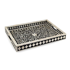 Plateau de service en incrustation d'os au design unique Plateau de table en incrustation d'os fait à la main Décoration de table Assiettes de service Plateau de l'Aïd Ramadan - Product Image 3