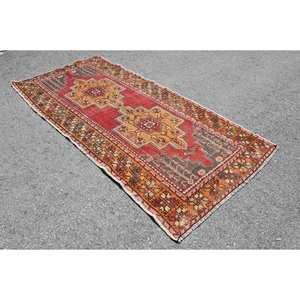 Alfombra turca clásica roja y naranja Vintage, diseño de retales de área grande de 4,2x8,6 pies para pasillo, dormitorio, látex de lana para mesita de noche - Product Image 2