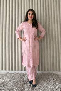 Lucknowi Chikankari Natural Straight Summer 3D <b>Anchor</b> Thread Work Modal Kurti Plazo Set | Ladies Ethnic Wear 38-46 Size - Product Image 5