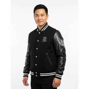 Veste universitaire de style nouveau en gros : qualité supérieure, corps en laine, manches en cuir, logo personnalisé, style vintage, matelassage épais et chaud - Product Image 3