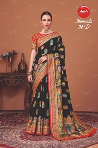 Narmada Premium Dola Silk Fabric Six Color Matching Position Print & Jari Detailing - Product Image 3