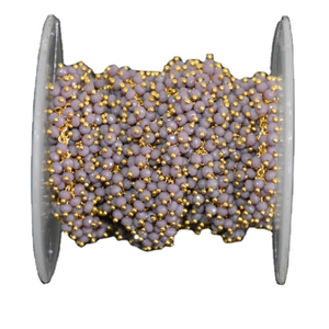 Chaîne de perles en verre lavande plaquée or, enveloppée de fil, motif raisins, épaisse, faite à la main, pour la fabrication de bijoux - Product Image 1