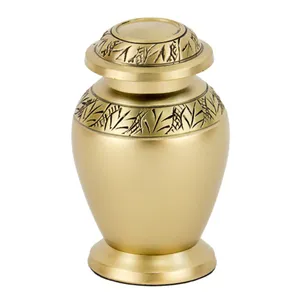 Venta caliente de oro decorativo cremación recuerdo urna bonita latón fundido negro cremación urna para cenizas humanas hogar urna contenedor