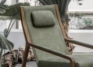 Fauteuils de salon modernes Teresa avec repose-pieds, en teck massif et coussin en velours, pour l'intérieur et l'extérieur. - Product Image 5