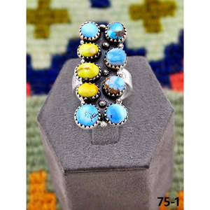Bague ajustable artisanale Southwest Palomino avec incrustation sertie de pierres Golden Hills, cadeau - Product Image 1