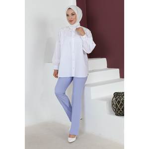 Pantalones Casuales Mega Merchant Lilac 6078 con Líneas Detalladas, 100% Algodón, Corte Regular, Largo Midi - Product Image 4