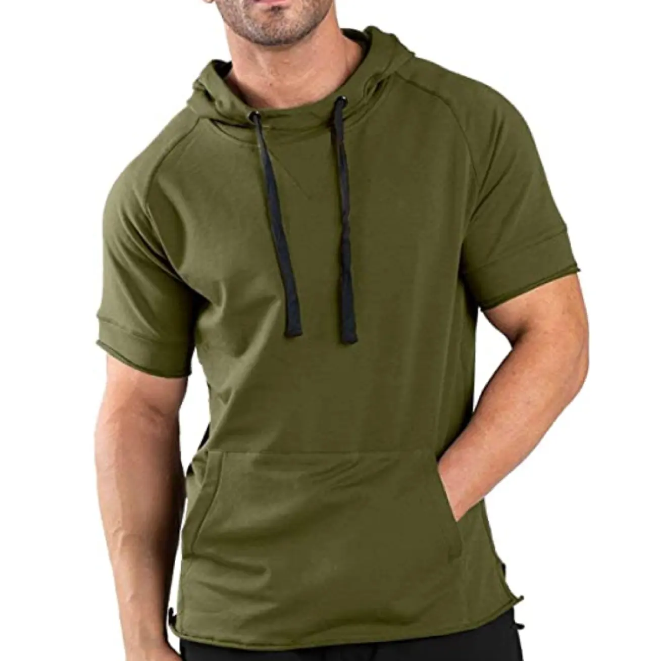 Custom Design Men's Fashion Athletic Hoodies Pullover Gym Sweatshirt Cotton Short Sleeve Hooded T Shirts