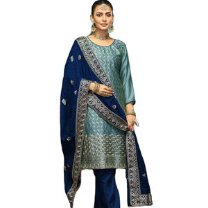 Modern Style Heavy Viscose Vichitra Silk Fashion-style Long <b>Pakistani</b> Salwar Kameez Dupatta Dress at Wholesale Rate - Product Image 1