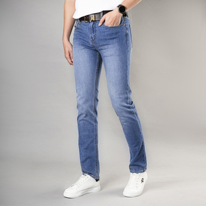 กางเกงยีนส์ขาตรงเข้ารูปสำหรับผู้ชายกางเกงยีนส์คลาสสิกย้อนยุคสีพื้น - Product Image 4