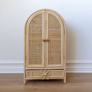 Armoire de rangement pour vêtements de bébé chevet en rotin table de chevet pour enfants placard en osier pour tout-petits avec mini tiroir - Product Image 1