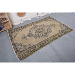 Alfombra de área grande hecha a mano de lana Beige Vintage, diseño de retazos de 4,1x6,4 pies para entrada, dormitorio, pasillo, alfombra Rectangular de látex - Product Image 3