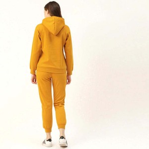 Bulk Wholesale <b>Women</b> Hooded <b>Tracksuit</b> Set Cotton Fleece Custom Logo Eco-Friendly Heavyweight Casual <b>Yellow</b> Color - Product Image 4