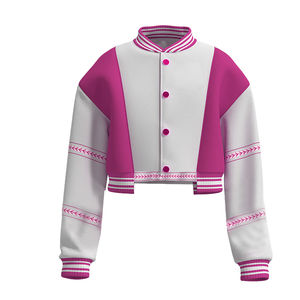 Veste universitaire courte en laine/nylon personnalisée pour femmes, uniforme d'équipe personnalisé, décontractée, unie, baseball, automne, polaire brute - Product Image 5