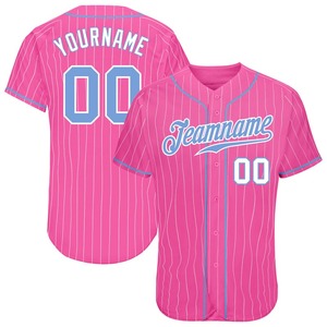 Camiseta de béisbol auténtica azul claro a rayas Blanca Rosa personalizada - Product Image 1