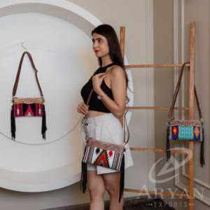 Western Handcrafted Aztec Real Leather Crossbody <b>Fringe</b> Purses Stylish Saddle Blanket Genuine Cowhide Leather Bohemian Handbags - Product Image 4