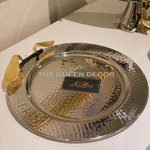 Luxury Hammered Gold Metal Oval Shape Elegant Decorative Serving Tray Handcrafted New Tabletop Centerpiece - Product Image 4