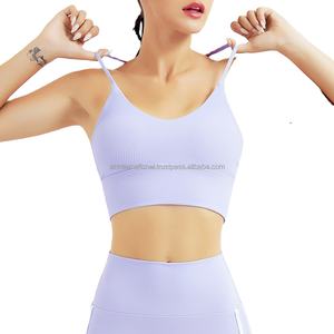 Chaleco deportivo a rayas de Color sólido, sin anillo de acero, conjunto de sujetador de Yoga sin costuras para niñas, ropa interior de talla grande para Fitness, correr, correa cruzada - Product Image 1