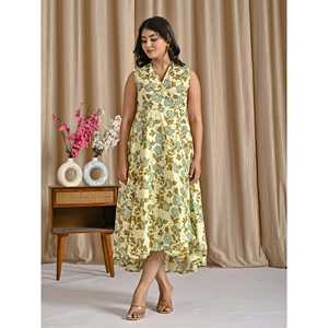 Vestido Corto Verde de Algodón Estampado con Diseño Asimétrico, Transpirable, Casual, para el Día o Discoteca, con Cintura Baja, ODM, Ropa Casual Elegante - Product Image 4