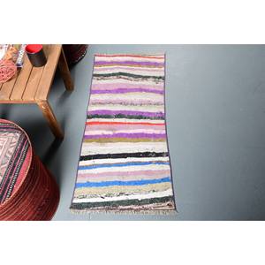 พรมขนสัตว์สีม่วงแบบชนบทขนาด1.7x3.8ฟุตผ้าฝ้ายทำด้วยมือลายทางแบบโบฮีเมียนแบบคลาสสิกงานเย็บปะสำหรับห้องนอนห้องโถงห้องโถงเป็นของขวัญ - Product Image 1