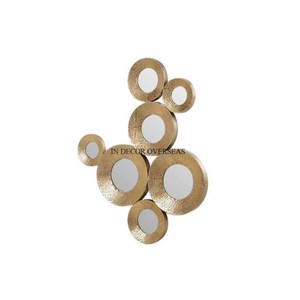 Suministro directo de fábrica Pequeña textura martillada Espejo de decoración de pared con marco de metal resistente chapado en oro de alta calidad a bajo precio - Product Image 1