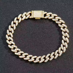 Cadena cubana Real de 10MM Iced Out Round Cut Moissanite Hip Hop Collar Plata/Chapado en oro Bling Jewelry para eventos de regalo de moda - Product Image 1