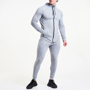 Ensemble de jogging pour homme, 2 pièces gris clair, sweat à capuche, tenue de course en coton et polyester, avec service OEM, nouvelle collection - Product Image 1