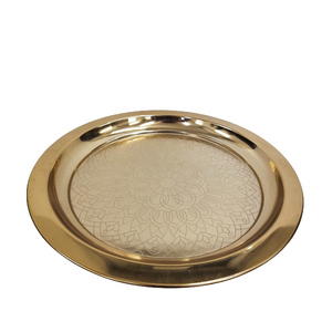 Ustensiles de cuisine assiette de service ronde en fer avec gravure assiettes de couleur or pour hôtels et décoration de Table - Product Image 4