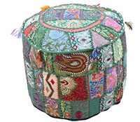 Housse pouf ottoman 22 ''. Patchwork bohème pouf fait à la main patchwork rond pouf couverture décorative couverture broderie