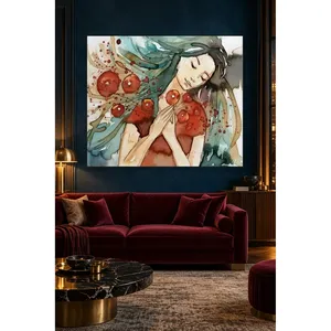Impression sur toile Fida Watercolor Femme aux cheveux verts et aux grenades - Product Image 4