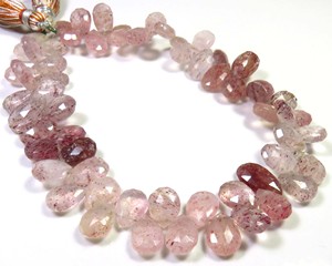 Cuentas Briolette facetadas de cuarzo rosa fresa natural 9-11mm corte de pera 9 hebras piedras preciosas sueltas Grado Superior fábrica Sudafricana - Product Image 2