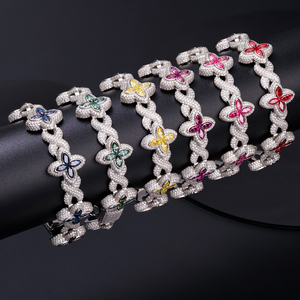 Wholesale Fine Jewelry Colorful Four Leaf Clover 925 Silver Luxury Cuban Link Iced Vvs Moissanite Rhodium <b>Bracelets</b> Bangles - Product Image 1