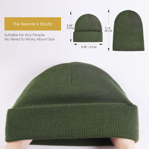 Bonnet en tricot vert olive unisexe personnalisé, chaud, extensible, minimaliste, bonnet d'hiver pour homme, bonnet doux et chaud à revers, bonnets en tricot - Product Image 6