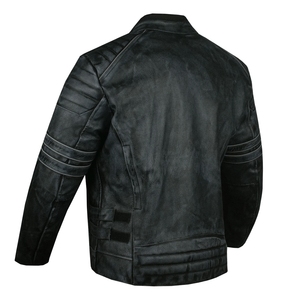 Men's Shadow Black Distressed Genuine Cowhide Leather Windproof Printed Racing Motorbike Jacket CE Armours Protections - Product Image 2