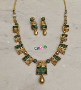 Collier et boucles d'oreilles en perles carrées en filigrane plaqué or, style ethnique, ensemble de bijoux pour femmes de haute qualité, fiançailles, mariage, certifié - Product Image 2