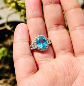 แหวนหมั้นเรียบง่ายประดับพลอยบลูโทปาซธรรมชาติและเพชรธรรมชาติ ชุบทองบนเงินแท้ 925 สำหรับเป็นของขวัญวันครบรอบ - Product Image 6