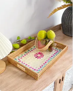 Vente en gros de plateau en rotin de haute qualité pour la décoration intérieure, plateau de service en nacre fabriqué à la main au Viet Nam - Product Image 4