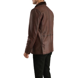 Veste d'hiver décontractée pour homme en cuir suédé véritable marron, écologique, à col rabattu, simple boutonnage, coupe-vent - Product Image 5