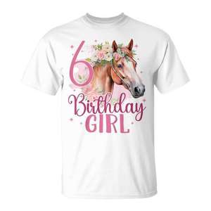 Camiseta de 6.º Cumpleaños para Niñas con Diseño de Caballo, Regalo Promocional para Niñas de 6 Años - Product Image 1