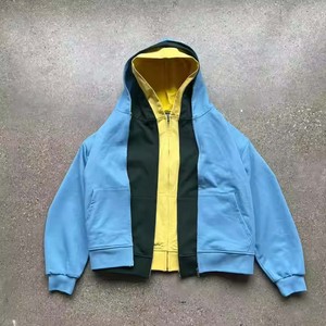 Parche de trabajo de panel de tendencia de 500 GSM de panel multicolor de nuevo diseño con bordado de chenilla Sudadera con capucha para hombres - Product Image 1