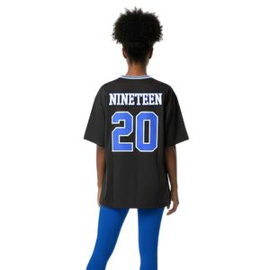 Camiseta de fútbol de chenilla de gran tamaño Zeta Phi Beta, camiseta negra 100% de poliéster con logotipos bordados, cuello en V, Mangas de doble rayas - Product Image 2
