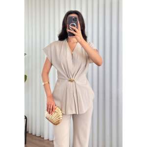 Broche en or plissée en gros avec pierres - Ensemble en modal et pierres - Product Image 3