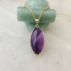 Colgante de oro de 14K con corte Marquesa de amatista natural, joyería de oro de moda fina de 12x24mm para mujer de fábrica de joyería al por mayor - Product Image 4
