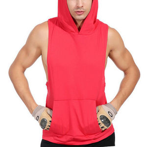 Camiseta sin mangas con capucha para entrenamiento informal para hombre, sudaderas sin mangas para entrenamiento de gimnasio, decoración bordada para culturismo, camiseta con corte muscular - Product Image 4