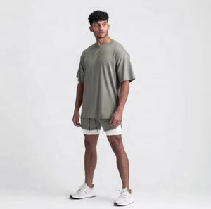 Camiseta de talla grande Super Heavy 220gsm gruesa de gran tamaño con hombros caídos 100% algodón Boxy Fit diseño de moda camiseta para hombre stock - Product Image 2