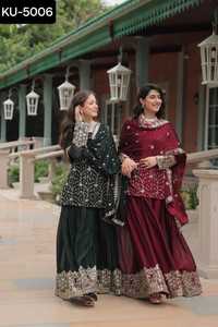 Indien traditionnel Rangoli soie Salwar Kameez costume lourd paillettes fil brodé conception travail pour les femmes traditionnel pakistanais - Product Image 6